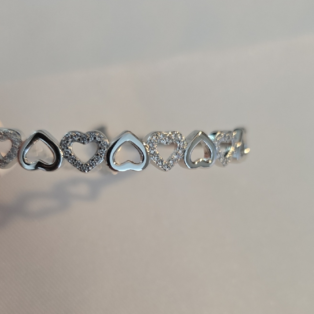 Amy and Annette 14K White Gold Hearts Bangle with Swarovski Crystal Accents